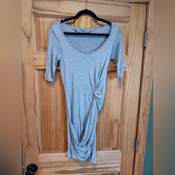 All Saints Grey Jersey Twain Drape Tee Shirt Scoop Neck Dress - Picture 2 of 4